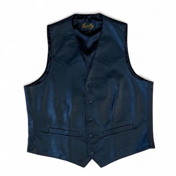 Scully Black Leather Vest Men's 44 Western Cowboy Style Button - Picture 1 of 7